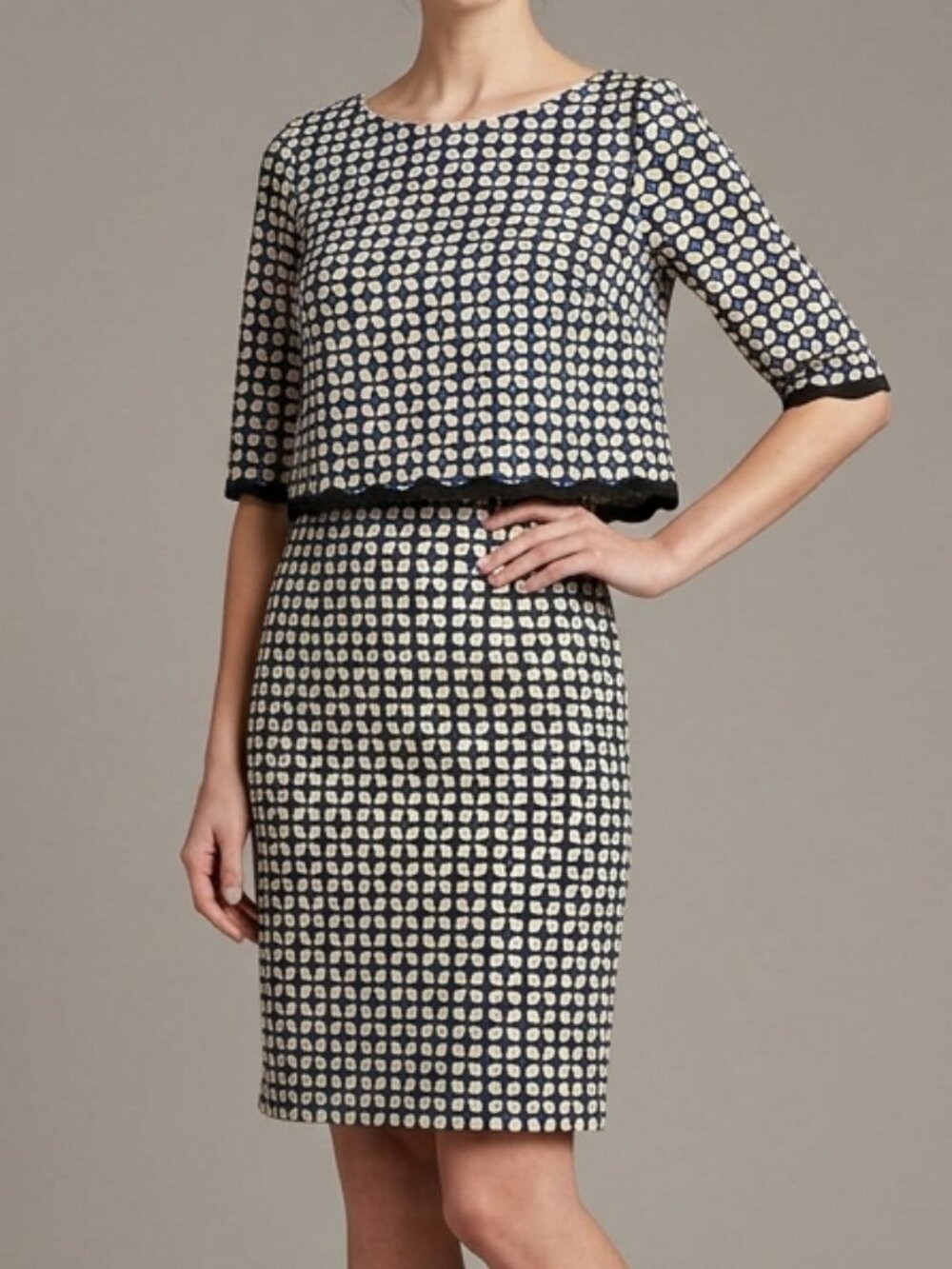 Donna Morgan Geometric Tile Print Popover Sheath Dress Size 10